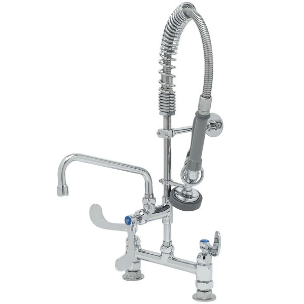 T&S Brass And Bronze Works T&S MPZ-8DWN-08-CR EasyInstall Deck Mounted 24 9/16" High Mini Pre-Rinse Faucet With Adjustable 8" Centers, 4" Wrist Action Handles, 24" Hose, 8" Add-On Faucet, And 6" Wall Bracket 1 T&S Brass And Bronze Works T&S MPZ-8DWN-08-CR EasyInstall Deck Mounted 24 9/16" High Mini Pre-Rinse Faucet With Adjustable 8" Centers, 4" Wrist Action Handles, 24" Hose, 8" Add-On Faucet, And 6" Wall Bracket