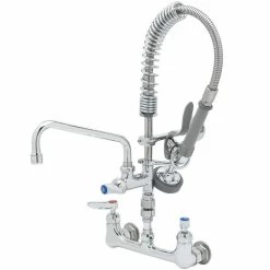 T&S Brass And Bronze Works T&S MPZ-8WLV-08-CR EasyInstall Wall Mounted 21 1/8" High Mini Pre-Rinse Faucet With Adjustable 8" Centers, 24" Hose, 8" Add-On Faucet, Vacuum Breaker, And 6" Wall Bracket