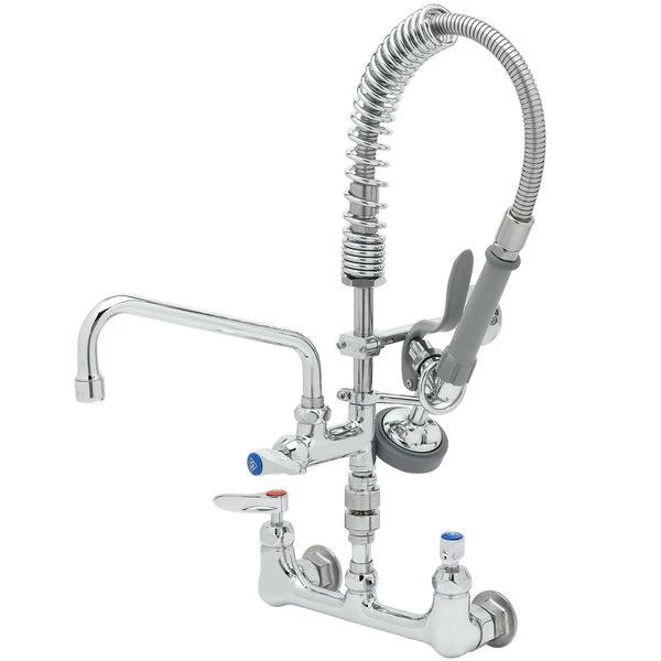 T&S Brass And Bronze Works T&S MPZ-8WLV-08-CR EasyInstall Wall Mounted 21 1/8" High Mini Pre-Rinse Faucet With Adjustable 8" Centers, 24" Hose, 8" Add-On Faucet, Vacuum Breaker, And 6" Wall Bracket 1 T&S Brass And Bronze Works T&S MPZ-8WLV-08-CR EasyInstall Wall Mounted 21 1/8" High Mini Pre-Rinse Faucet With Adjustable 8" Centers, 24" Hose, 8" Add-On Faucet, Vacuum Breaker, And 6" Wall Bracket