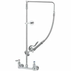 T&S Brass And Bronze Works T&S B-0131-CR-B Wall Mounted 29 7/8" High Pre-Rinse Faucet With Adjustable 8" Centers, Swivel Arm, 20" Hose, And 6" Wall Bracket