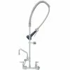 T&S Brass And Bronze Works T&S B-0133-A08-B08C EasyInstall Wall Mounted 37 1/2" High Pre-Rinse Faucet With Adjustable 8" Centers, Ergonomic Low Flow Spray Valve, 44" Hose, 8" Add-On Faucet, And 6" Wall Bracket