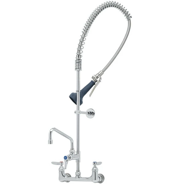 T&S Brass And Bronze Works T&S B-0133-A08-B08C EasyInstall Wall Mounted 37 1/2" High Pre-Rinse Faucet With Adjustable 8" Centers, Ergonomic Low Flow Spray Valve, 44" Hose, 8" Add-On Faucet, And 6" Wall Bracket 1 T&S Brass And Bronze Works T&S B-0133-A08-B08C EasyInstall Wall Mounted 37 1/2" High Pre-Rinse Faucet With Adjustable 8" Centers, Ergonomic Low Flow Spray Valve, 44" Hose, 8" Add-On Faucet, And 6" Wall Bracket