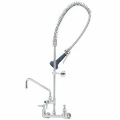 T&S Brass And Bronze Works T&S B-0133-A12-08 EasyInstall Wall Mounted 37 1/2" High Pre-Rinse Faucet With Adjustable 8" Centers, Ergonomic Spray Valve, 44" Hose, And 12" Add-On Faucet
