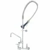 T&S Brass And Bronze Works T&S B-0133-A12-08C EasyInstall Wall Mounted 37 1/2" High Pre-Rinse Faucet With Adjustable 8" Centers, Ergonomic Low Flow Spray Valve, 44" Hose, And 12" Add-On Faucet