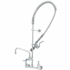T&S Brass And Bronze Works T&S B-0133-ADF08-BC EasyInstall Wall Mounted 37 1/2" High Pre-Rinse Faucet With Adjustable 8" Centers, Low Flow Spray Valve, 44" Hose, 8" Add-On Faucet, And 6" Wall Bracket