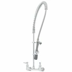 T&S Brass And Bronze Works T&S B-0133-CR-BC EasyInstall Wall Mounted 33 1/4" High Pre-Rinse Faucet With Adjustable 8" Centers, Low Flow Spray Valve, 44" Hose, And 6" Wall Bracket
