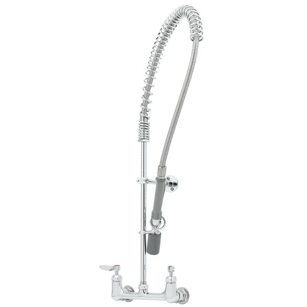 T&S Brass And Bronze Works T&S B-0133-CR-BC EasyInstall Wall Mounted 33 1/4" High Pre-Rinse Faucet With Adjustable 8" Centers, Low Flow Spray Valve, 44" Hose, And 6" Wall Bracket 1 T&S Brass And Bronze Works T&S B-0133-CR-BC EasyInstall Wall Mounted 33 1/4" High Pre-Rinse Faucet With Adjustable 8" Centers, Low Flow Spray Valve, 44" Hose, And 6" Wall Bracket