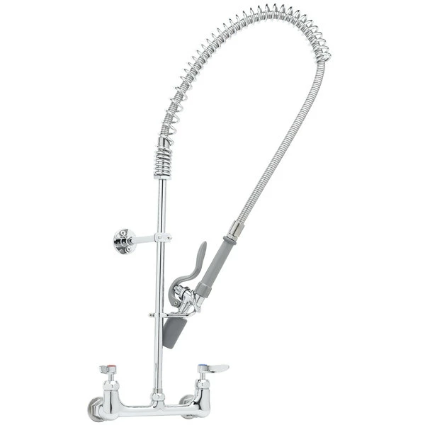 T&S Brass And Bronze Works T&S B-0133-CR-BC EasyInstall Wall Mounted 33 1/4" High Pre-Rinse Faucet With Adjustable 8" Centers, Low Flow Spray Valve, 44" Hose, And 6" Wall Bracket 2 T&S Brass And Bronze Works T&S B-0133-CR-BC EasyInstall Wall Mounted 33 1/4" High Pre-Rinse Faucet With Adjustable 8" Centers, Low Flow Spray Valve, 44" Hose, And 6" Wall Bracket - Image 2