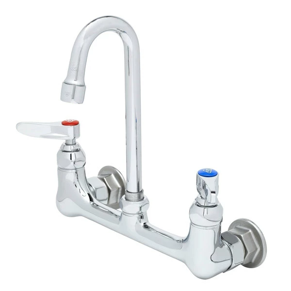 T&S Brass And Bronze Works T&S B-0330-01 Wall Mounted Faucet With 2 7/8" Swivel Gooseneck Spout, 23.09 GPM Stream Regulator, 8" Adjustable Centers, And Lever Handles 1 T&S Brass And Bronze Works T&S B-0330-01 Wall Mounted Faucet With 2 7/8" Swivel Gooseneck Spout, 23.09 GPM Stream Regulator, 8" Adjustable Centers, And Lever Handles