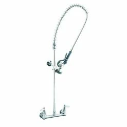 T&S Brass And Bronze Works T&S B-0133-CR-V-BE EasyInstall Wall Mounted 37" High Pre-Rinse Faucet With Adjustable 8" Centers, 44" Hose, Installation Kit, Vacuum Breaker, And 6" Wall Bracket
