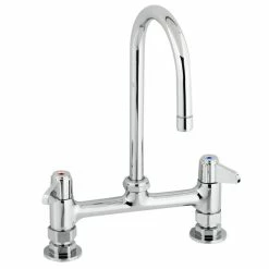 T&S Brass And Bronze Works Equip By T&S 5F-8DLS05A Deck Mounted Faucet With 5 9/16" Gooseneck Spout, 8" Centers, 2.2 GPM Aerator, And Lever Handles