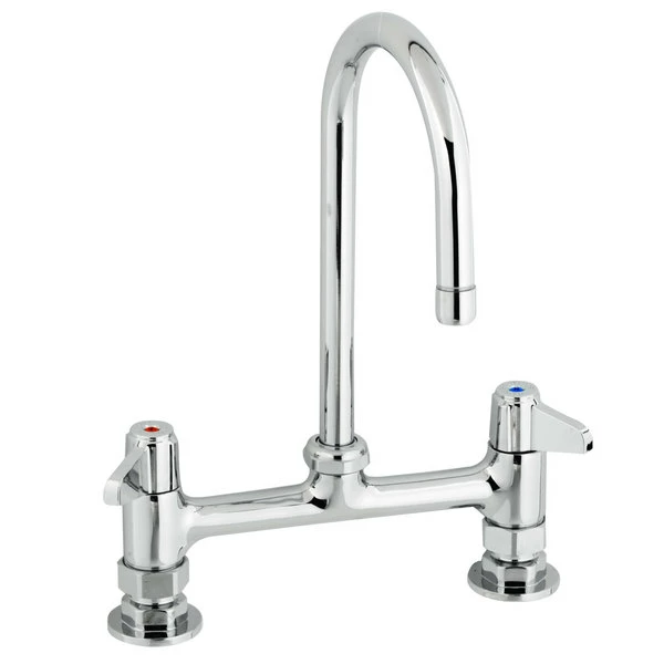 T&S Brass And Bronze Works Equip By T&S 5F-8DLS05A Deck Mounted Faucet With 5 9/16" Gooseneck Spout, 8" Centers, 2.2 GPM Aerator, And Lever Handles 1 T&S Brass And Bronze Works Equip By T&S 5F-8DLS05A Deck Mounted Faucet With 5 9/16" Gooseneck Spout, 8" Centers, 2.2 GPM Aerator, And Lever Handles