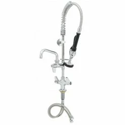 T&S Brass And Bronze Works Equip By T&S 5MPH-2SLN-06 Deck Mounted Dual-Temp Pre-Rinse Faucet With 24" Hose, 6 1/8" Add-On Faucet, 6" Wall Bracket, And Lever Handles