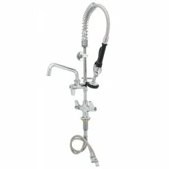 T&S Brass And Bronze Works Equip By T&S 5MPH-2SLN-08 Deck Mounted Dual-Temp Pre-Rinse Faucet With 24" Hose, 8" Add-On Faucet, 6" Wall Bracket, And Lever Handles