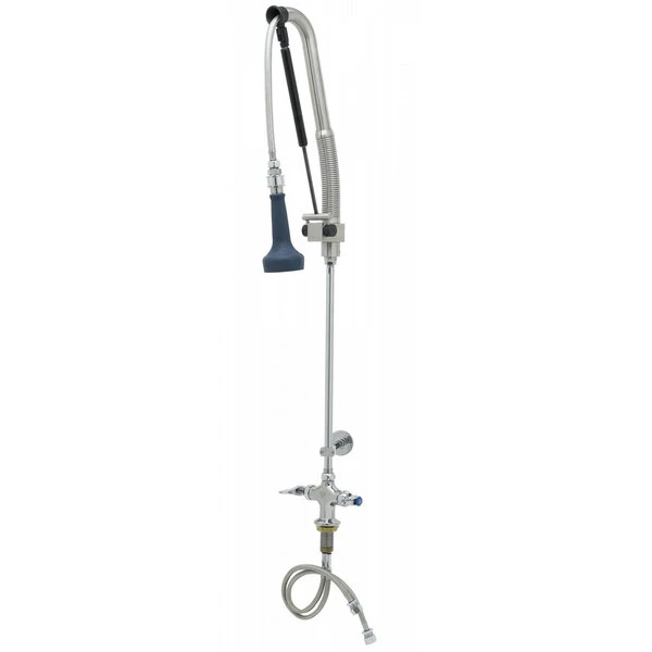 T&S Brass And Bronze Works T&S B-0113-CR-B8P 42 15/16" High Deck Mounted DuraPull Pre-Rinse Faucet With Flex Inlets, 30" Hose, 1.07 GPM Spray Valve, And Wall Bracket 1 T&S Brass And Bronze Works T&S B-0113-CR-B8P 42 15/16" High Deck Mounted DuraPull Pre-Rinse Faucet With Flex Inlets, 30" Hose, 1.07 GPM Spray Valve, And Wall Bracket