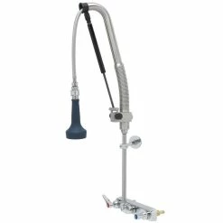 T&S Brass And Bronze Works T&S B-5125-CR-B8P 34 1/8" High Wall Mounted DuraPull Pre-Rinse Faucet 8" Workboard Centers, 30" Hose, 1.07 GPM Spray Valve, And Wall Bracket