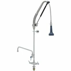 T&S Brass And Bronze Works T&S B-0113-12-CRB8P 47 1/8" High Deck Mounted DuraPull Pre-Rinse Faucet With Flex Inlets, 30" Hose, 1.07 GPM Spray Valve, 12" Add-On Faucet, And Wall Bracket