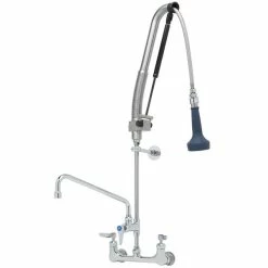 T&S Brass And Bronze Works T&S B-0133-12-CRB8P 38 7/16" High Wall Mounted DuraPull Pre-Rinse Faucet 8" Adjustable Centers, 30" Hose, 1.07 GPM Spray Valve, 12" Add-On Faucet, And Wall Bracket