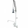 T&S Brass And Bronze Works T&S B-5120-12CRB8TP 47 3/16" High Deck Mounted DuraPull Pre-Rinse Faucet 8" Workboard Centers, 30" Hose, 1.07 GPM Spray Valve, 12" Add-On Faucet, Accessory Tee, And Wall Bracket