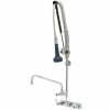 T&S Brass And Bronze Works T&S B-5125-12-CRB8P 38 1/2" High Wall Mounted DuraPull Pre-Rinse Faucet 8" Workboard Centers, 30" Hose, 1.07 GPM Spray Valve, 12" Add-On Faucet, And Wall Bracket