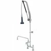 T&S Brass And Bronze Works T&S B-0123-12-CRB8P 45 3/16" High Deck Mounted DuraPull Pre-Rinse Faucet 8" Adjustable Centers, 30" Hose, 1.07 GPM Spray Valve, 12" Add-On Faucet, And Wall Bracket