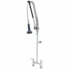 T&S Brass And Bronze Works T&S B-0123-CR-B8TP 44 5/8" High Deck Mounted DuraPull Pre-Rinse Faucet 8" Adjustable Centers, 30" Hose, 1.07 GPM Spray Valve, Accessory Tee, And Wall Bracket