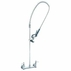 T&S Brass And Bronze Works T&S B-0133-SWV EasyInstall Wall Mounted 33 1/4" High Pre-Rinse Faucet With Adjustable 8" Centers, Swivel Spray Valve And 44" Hose