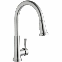 Elkay LK6000LS Everyday Deck Mount Lustrous Steel Kitchen Faucet With Pull-Down Spray Head And Forward Lever Handle