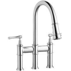 Elkay LKEC2037CR Explore Deck Mount Chrome Bridge Faucet With Pull-Down Spray Head And Lever Handles