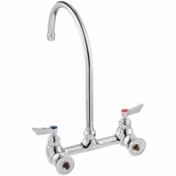 Waterloo Wall Mount Faucet With 10" Gooseneck Spout And 8" Centers 5 Waterloo Wall Mount Faucet With 10" Gooseneck Spout And 8" Centers -T&S Brass-shop 2184496