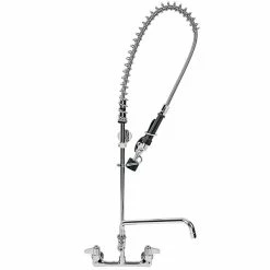 T&S Brass And Bronze Works Equip By T&S 5PR-8W12-C Wall Mounted 35 11/16" High Pre-Rinse Faucet With 8" Adjustable Centers, 1.2 GPM Spray Valve, 44" Hose, 12" Add-On Faucet, And 6" Wall Bracket -T&S Brass-shop 2190665