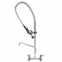 T&S Brass And Bronze Works Equip By T&S 5PR-8W12-C Wall Mounted 35 11/16" High Pre-Rinse Faucet With 8" Adjustable Centers, 1.2 GPM Spray Valve, 44" Hose, 12" Add-On Faucet, And 6" Wall Bracket -T&S Brass-shop 2190666