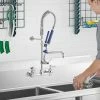 Waterloo 0.65 GPM Low Profile Wall-Mounted Pre-Rinse Faucet With 8" Centers And 8" Add-on Faucet
