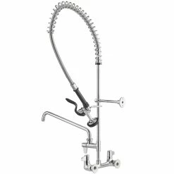 T&S Brass And Bronze Works Equip By T&S 5PR-8W14 Wall Mounted 35 3/4" High Pre-Rinse Faucet With 8" Adjustable Centers, 44" Hose, 14" Add-On Faucet, And 6" Wall Bracket -T&S Brass-shop 2214771
