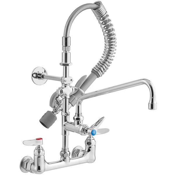 T&S Brass And Bronze Works T&S MPY-8WLN-12-4C EasyInstall Wall Mounted 21" High Mini Pre-Rinse Faucet With Adjustable 8" Centers, Low Flow Spray Valve, 24" Hose, 12" Add-On Faucet, 4-Way Accessory Cross, And 6" Wall Bracket 2 T&S Brass And Bronze Works T&S MPY-8WLN-12-4C EasyInstall Wall Mounted 21" High Mini Pre-Rinse Faucet With Adjustable 8" Centers, Low Flow Spray Valve, 24" Hose, 12" Add-On Faucet, 4-Way Accessory Cross, And 6" Wall Bracket - Image 2