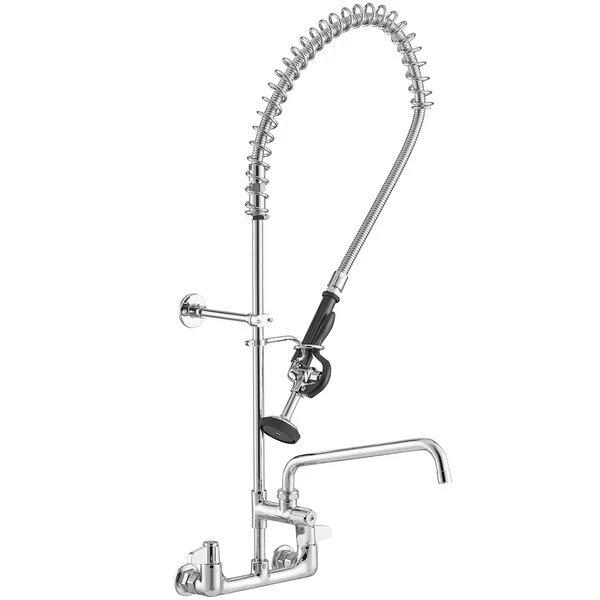 T&S Brass And Bronze Works Equip By T&S 5PR-8W12 Wall Mounted 35 3/4" High Pre-Rinse Faucet With 8" Adjustable Centers, 44" Hose, 12" Add-On Faucet, And 6" Wall Bracket 2 T&S Brass And Bronze Works Equip By T&S 5PR-8W12 Wall Mounted 35 3/4" High Pre-Rinse Faucet With 8" Adjustable Centers, 44" Hose, 12" Add-On Faucet, And 6" Wall Bracket - Image 2
