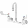 T&S Brass And Bronze Works T&S B-0330-01WH Wall Mounted Mixing Faucet With 8" Adjustable Centers, 2 3/4" Rigid Gooseneck Spout, And 4" Wrist Action Handles (ADA Compliant)