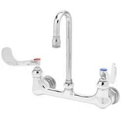 T&S Brass And Bronze Works T&S B-0330-01WH Wall Mounted Mixing Faucet With 8" Adjustable Centers, 2 3/4" Rigid Gooseneck Spout, And 4" Wrist Action Handles (ADA Compliant)