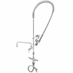 T&S Brass And Bronze Works T&S B-0113-12-CRVBC EasyInstall Deck Mounted 46" High Pre-Rinse Faucet With Flex Inlets, Low Flow Spray Valve, 44" Hose, 12" Add-On Faucet, Vacuum Breaker, And 6" Wall Bracket