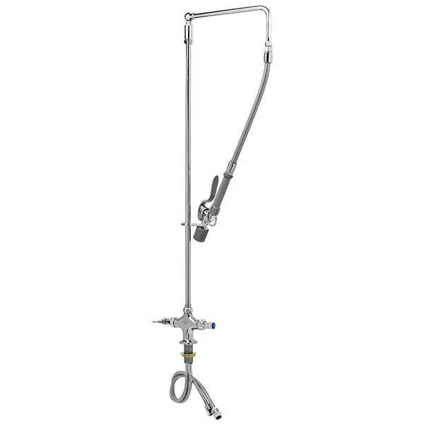 T&S Brass And Bronze Works T&S B-0111-C EasyInstall Deck Mounted 39" High Pre-Rinse Faucet With Flex Inlets, Low Flow Spray Valve, Swivel Arm, And 20" Hose 1 T&S Brass And Bronze Works T&S B-0111-C EasyInstall Deck Mounted 39" High Pre-Rinse Faucet With Flex Inlets, Low Flow Spray Valve, Swivel Arm, And 20" Hose