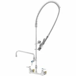 T&S Brass And Bronze Works T&S B-0133-12CRVBCE EasyInstall Wall Mounted 41 1/4" High Pre-Rinse Faucet With Adjustable 8" Centers, Low Flow Spray Valve, 44" Hose, 12" Add-On Faucet, Installation Kit, Vacuum Breaker, And 6" Wall Bracket