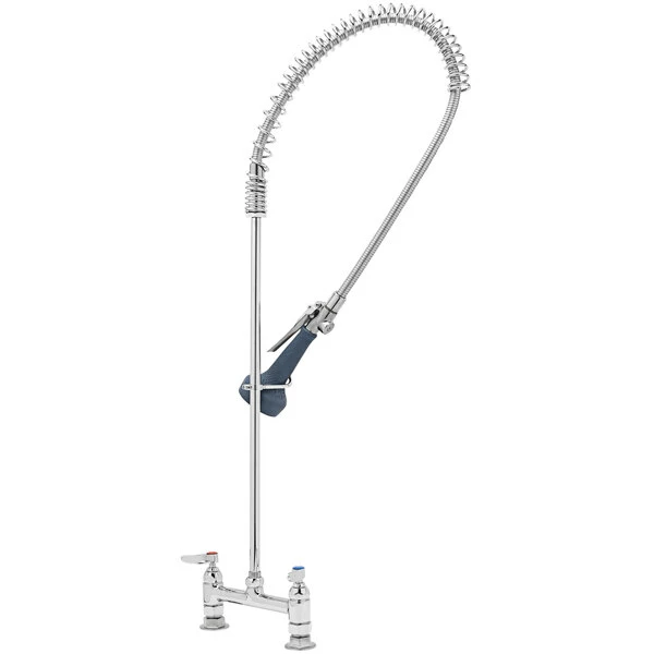 T&S Brass And Bronze Works T&S B-0123-08C EasyInstall Deck Mounted 44 13/16" High Pre-Rinse Faucet With Adjustable 8" Centers, Ergonomic Low Flow Spray Valve, And 44" Hose 1 T&S Brass And Bronze Works T&S B-0123-08C EasyInstall Deck Mounted 44 13/16" High Pre-Rinse Faucet With Adjustable 8" Centers, Ergonomic Low Flow Spray Valve, And 44" Hose