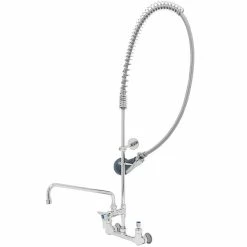T&S Brass And Bronze Works T&S B-0133-01-CR-8C EasyInstall Wall Mounted 37 3/4" High Pre-Rinse Faucet With Adjustable 8" Centers, Ergonomic Low Flow Spray Valve, 56" Hose, 14" Add-On Faucet, And 9" Wall Bracket