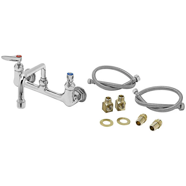 T&S Brass And Bronze Works T&S B-0231-CR-KIT Wall Mounted Pantry Faucet With 8" Adjustable Centers, 12" Swing Nozzle, Cerama Cartridges, And Flex Hose Installation Kit 1 T&S Brass And Bronze Works T&S B-0231-CR-KIT Wall Mounted Pantry Faucet With 8" Adjustable Centers, 12" Swing Nozzle, Cerama Cartridges, And Flex Hose Installation Kit