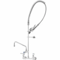 T&S Brass And Bronze Works T&S B-0133-ADF12-BC EasyInstall Wall Mounted 37 1/2" High Pre-Rinse Faucet With Adjustable 8" Centers, Low Flow Spray Valve, 44" Hose, 12" Add-On Faucet, And 6" Wall Bracket