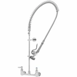 T&S Brass And Bronze Works T&S B-0133-B-TEE EasyInstall Wall Mounted 35 1/4" High Pre-Rinse Faucet With 8" Adjustable Centers, 44" Hose, Tee Assembly, And 6" Wall Bracket