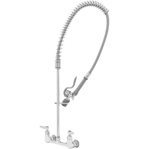 T&S Brass And Bronze Works T&S B-0133-C EasyInstall Wall Mounted 35 1/4" High Pre-Rinse Faucet With Adjustable 8" Centers, Low Flow Spray Valve, And 44" Hose 1 T&S Brass And Bronze Works T&S B-0133-C EasyInstall Wall Mounted 35 1/4" High Pre-Rinse Faucet With Adjustable 8" Centers, Low Flow Spray Valve, And 44" Hose