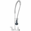 T&S Brass And Bronze Works T&S B-0133-CR-B08C EasyInstall Wall Mounted 33 1/4" High Pre-Rinse Faucet With Adjustable 8" Centers, Ergonomic Low Flow Spray Valve, 44" Hose, And 6" Wall Bracket