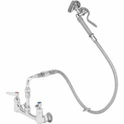 T&S Brass And Bronze Works T&S B-0167-HH Wall Mounted Mixing Faucet With 8" Centers And Pre-Rinse Spray Valve