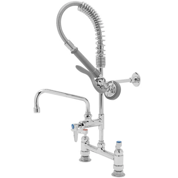 T&S Brass And Bronze Works T&S MPX-8DLN-08-CR EasyInstall Deck Mounted 24 9/16" High Mini Pre-Rinse Faucet With Adjustable 8" Centers, Angled Spray Valve, 24" Hose, 8" Add-On Faucet, And 6" Wall Bracket 1 T&S Brass And Bronze Works T&S MPX-8DLN-08-CR EasyInstall Deck Mounted 24 9/16" High Mini Pre-Rinse Faucet With Adjustable 8" Centers, Angled Spray Valve, 24" Hose, 8" Add-On Faucet, And 6" Wall Bracket